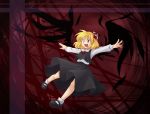  blonde_hair hair_ribbon hanjuku_tomato mary_janes outstretched_arms red_eyes ribbon rumia shoes short_hair solo spread_arms touhou wings 