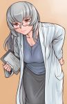  clipboard coat glasses labcoat leaning_forward rozen_maiden rozenweapon silver_hair suigintou 