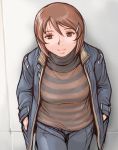  brown_eyes brown_hair casual hair_ornament hairclip hands_in_pockets rozen_maiden rozenweapon short_hair smile solo souseiseki sweater 