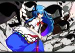 blue_hair hinanawi_tenshi long_hair long_skirt red_eyes rock skirt solo sword touhou weapon yuuki._(limit)