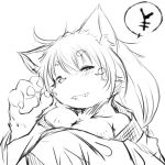 1girl animal_ears breasts looking_at_viewer monochrome one_eye_closed original rai-rai simple_background sketch smile solo white_background yen_sign 