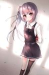  1girl brown_eyes gift kantai_collection kasumi_(kantai_collection) long_hair meaomao school_uniform side_ponytail silver_hair solo valentine 