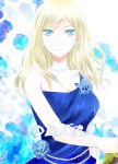  awashima_seri blonde_hair blue_eyes cover cover_page dress earrings flower girl hair_down jewelry k_(anime) long_hair looking_at_viewer necklace smile solo tonchiki upper_body 