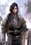  1boy armor black_hair juuni_kokuki long_hair low_ponytail rikou saiga_tokihito solo sword weapon 