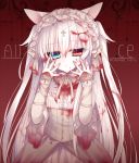  1girl animal_ears blood dress heterochromia long_hair original solo tsukikage_nemu white_hair 