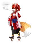  1girl animal_ears furry geta rai-rai red_eyes redhead simple_background solo tail white_background 