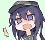  1girl akatsuki_(kantai_collection) blush hat kantai_collection kata_meguma lowres open_mouth purple_hair school_uniform serafuku tears violet_eyes 