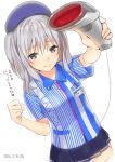  1girl ama_mitsuki employee_uniform hat kantai_collection kashima_(kantai_collection) silver_hair solo twintails uniform 