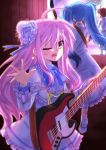  3girls blue_hair character_request guitar instrument looking_at_viewer lyrical_nanoha mizunashi_(second_run) multiple_girls one_eye_closed open_mouth pink_hair red_eyes redhead smile star twintails 