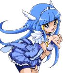  1girl aoki_reika bike_shorts blue_eyes blue_hair blue_skirt choker cowboy_shot cure_beauty hair_tubes head_wings long_hair looking_at_viewer lowres magical_girl oekaki precure shorts_under_skirt sidelocks skirt smile smile_precure! solo tiara uraki white_background wrist_cuffs 