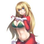  1girl blonde_hair blue_eyes blush bra breasts candy candy_cane christmas cleavage highres large_breasts long_hair looking_at_viewer navel neptune_(series) open_mouth ryukenden smile solo underwear vert 