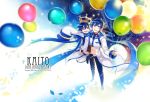  2016 2boys :d anniversary arm_up balloon blue_boots blue_eyes blue_hair blue_nails blue_pants blue_scarf blurry boots bow brown_shorts carrying character_name crown depth_of_field dissolving_clothes dual_persona from_above full_body hair_between_eyes hand_on_another&#039;s_ass happy_birthday highres holding kaito legs_apart long_hair long_sleeves looking_at_viewer male_focus multiple_boys nail_polish night night_sky open_mouth pants scarf see-through sky sleeves_past_wrists smile sparkle standing star_(sky) verus vocaloid younger 