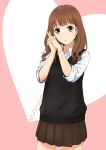  1girl brown_hair green_eyes long_hair machahiro_(shiitake) original parted_lips school_uniform solo 