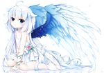  barefoot blue_eyes choker dress flower highres original shiro_yurine thorns white_background white_dress white_hair wings yuu_(shiro_yurine) 