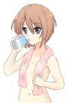  1girl artist_request blue_eyes brown_hair character_request drawfag highres solo source_request towel white_background 