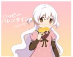  1girl long_hair mahou_shoujo_madoka_magica mahou_shoujo_madoka_magica_movie momoe_nagisa nanodesu_(phrase) smile translated twintails valentine white_hair yellow_eyes 