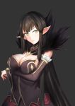  1girl absurdres bare_shoulders black_dress black_hair breast_hold breasts cleavage detached_sleeves dress fate/apocrypha fate_(series) fur_trim highres large_breasts long_hair pointy_ears semiramis_(fate) solo user_awwa3583 very_long_hair yellow_eyes 