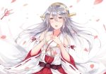  1girl bare_shoulders black_hair brown_eyes detached_sleeves hair_ornament hairband hairclip haruna_(kantai_collection) headgear japanese_clothes jewelry kantai_collection long_hair nontraditional_miko ogcmaster ribbon-trimmed_sleeves ribbon_trim ring solo tears wedding_band 