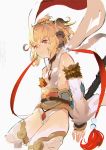  1girl :o anchira_(granblue_fantasy) animal_ears blonde_hair erun_(granblue_fantasy) granblue_fantasy hagoromo leotard monkey_ears monkey_tail red_eyes shawl short_hair simple_background so-bin solo two_side_up white_background 