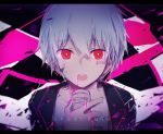  1boy blood english ghost_rule_(vocaloid) highres male_focus microphone peneko red_eyes text vocaloid 