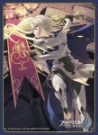  1boy armor barefoot cape fire_emblem fire_emblem_if full_body gauntlets gloves glowing glowing_weapon hair_between_eyes holding_weapon my_unit_(fire_emblem_if) pointy_ears red_eyes short_hair solo sword weapon white_hair 