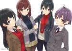  4girls agano_(kantai_collection) alternate_costume ama_mitsuki bangs black_hair brown_hair casual jacket kantai_collection long_hair multiple_girls noshiro_(kantai_collection) pantyhose purple_hair sakawa_(kantai_collection) scarf short_hair swept_bangs tagme yahagi_(kantai_collection) 