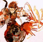  1boy armor fire granblue_fantasy male_focus pauldrons percival_(granblue_fantasy) red_eyes redhead short_hair simple_background so-bin solo sword weapon white_background 