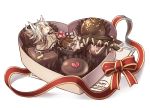  1girl animal_ears chocolate heart highres kazana_(sakuto) lying on_back original ribbon saku_(kazana) solo valentine white_hair 