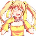  1girl :d ^_^ blonde_hair bow character_request closed_eyes flower_knight_girl fuuki_(nicoseiga) gloves hair_bow hair_ribbon long_hair looking_at_viewer open_mouth ribbon smile solo twintails yellow_gloves yellow_p 