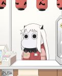  (o)_(o) cash_register cashier commentary_request employee_uniform horns kantai_collection long_hair looking_at_viewer moomin muppo northern_ocean_hime sazanami_konami shinkaisei-kan uniform 