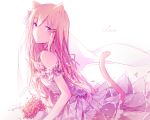  aliasing animal_ears blonde_hair blue_eyes cat_ears dress flower highres love original peneko signature tail veil 