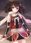  1girl black_skirt brown_eyes brown_hair detached_sleeves hair_ornament highres kantai_collection looking_at_viewer pleated_skirt sendai_(kantai_collection) skirt smile solo unscpro 