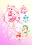  5girls bishoujo_senshi_sailor_moon blue_eyes blue_hair boots bow brooch cerecere_(sailor_moon) chibi_usa choker double_bun earrings elbow_gloves full_body gloves green_eyes green_hair hair_ornament hair_rings hairpin jewelry junjun_(sailor_moon) knee_boots long_hair looking_at_viewer magical_girl multiple_girls older pallapalla_(sailor_moon) pink_bow pink_eyes pink_hair pink_skirt red_bow red_eyes redhead sailor_ceres sailor_chibi_moon sailor_collar sailor_juno sailor_pallas sailor_senshi sailor_vesta short_hair skirt smile star super_sailor_chibi_moon_(stars) tiara torao_(torakmn) twintails vesves_(sailor_moon) white_boots white_gloves 