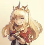  1girl bangs blonde_hair blush_stickers cagliostro_(granblue_fantasy) crossed_arms granblue_fantasy grin long_hair smile solo upper_body yilx 