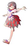  1girl ;p alphes_(style) black_hair bracelet dairi dress horns jewelry kijin_seija multicolored_hair one_eye_closed parody red_eyes redhead sandals short_hair streaked_hair style_parody tongue tongue_out touhou white_hair 