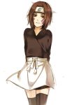  1girl apron brown_eyes brown_hair facial_mark forehead_protector inlila naruto nohara_rin simple_background solo white_background 