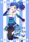  aikatsu! birthday blue_eyes blue_hair blush dress gloves happy kiriya_aoi long_hair side_ponytail skirt wink 