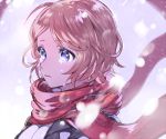  1girl brown_hair mizukoma original profile scarf short_hair snowing solo tears violet_eyes 
