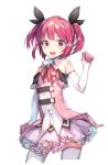  1girl bangs bare_shoulders black_ribbon detached_collar frilled_skirt frills gloves hair_ribbon looking_at_viewer magical_girl newey open_mouth original red_eyes redhead ribbon short_twintails skirt solo standing teeth thigh-highs twintails white_background white_gloves white_legwear 