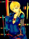  1girl blonde_hair blue_eyes bodysuit breasts cleavage gloves gun highres jill_valentine long_hair resident_evil resident_evil_5 solo weapon 