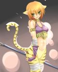  1girl animal_ears blush breasts breath_of_fire breath_of_fire_ii cat_ears cat_tail facial_mark furry gloves green_eyes no_panties no_pants orange_hair pointy_ears redhead rinpoo_chuan short_hair solo staff tail 