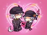  1boy 1girl animal_ears cat_ears cat_tail closed_eyes final_fantasy final_fantasy_xiv hat heart heart_hands lalafell lavender_hair miqo&#039;te pointy_ears rue_(ruenis_chronowing) silver_hair tail valentine 