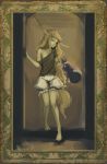  1girl barefoot blonde_hair bloomers borvar doorway highres ibuki_suika light_smile long_hair looking_at_viewer one_eye_closed parody solo strap_slip style_parody the_witcher touhou underwear very_long_hair 