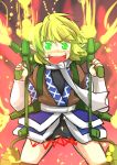  1girl blonde_hair envy gaoo_(frpjx283) green_eyes gun highres japanese_clothes machine_gun mizuhashi_parsee open_mouth pointy_ears solo touhou valentine weapon 