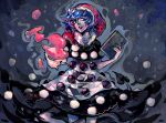  1girl arlmuffin blob blue_eyes blue_hair book colored_eyelashes doremy_sweet dress hat nightcap parted_lips pom_pom_(clothes) short_hair short_sleeves smile solo touhou 