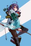  1girl ahoge arrow bow_(weapon) hairband highres japanese_clothes kantai_collection long_hair muneate open_mouth purple_hair quiver red_eyes remodel_(kantai_collection) ryuuhou_(kantai_collection) seal_(artist) solo taigei_(kantai_collection) weapon 
