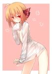  1girl blonde_hair blouse flat_chest from_side hair_ribbon highres jitome looking_at_viewer no_bra no_panties open_blouse open_clothes red_eyes ribbon rumia sh_(562835932) short_hair solo touhou white_blouse 