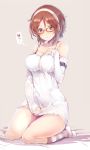  1girl breasts brown_eyes brown_hair dress glasses hairband highres kantai_collection looking_at_viewer natori_(kantai_collection) short_hair solo sumisu_(mondo) supply_depot_hime_(cosplay) thought_bubble white_dress 