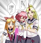  3girls amputee crying double_bun emphasis_lines horn horns hoshiguma_yuugi ibaraki_kasen ibuki_suika jeno multiple_girls pink_blood ponytail school_uniform tagme touhou translated 