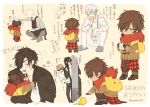  5boys apron backpack bag bird black_hair brown_hair casual child coat eyepatch faceless faceless_male heshikiri_hasebe hood hoodie multiple_boys ookurikara scarf shokudaikiri_mitsutada squatting sunglasses surgical_mask tan touken_ranbu tsurumaru_kuninaga twitter_username utility_pole_(object) yellow_eyes younger 